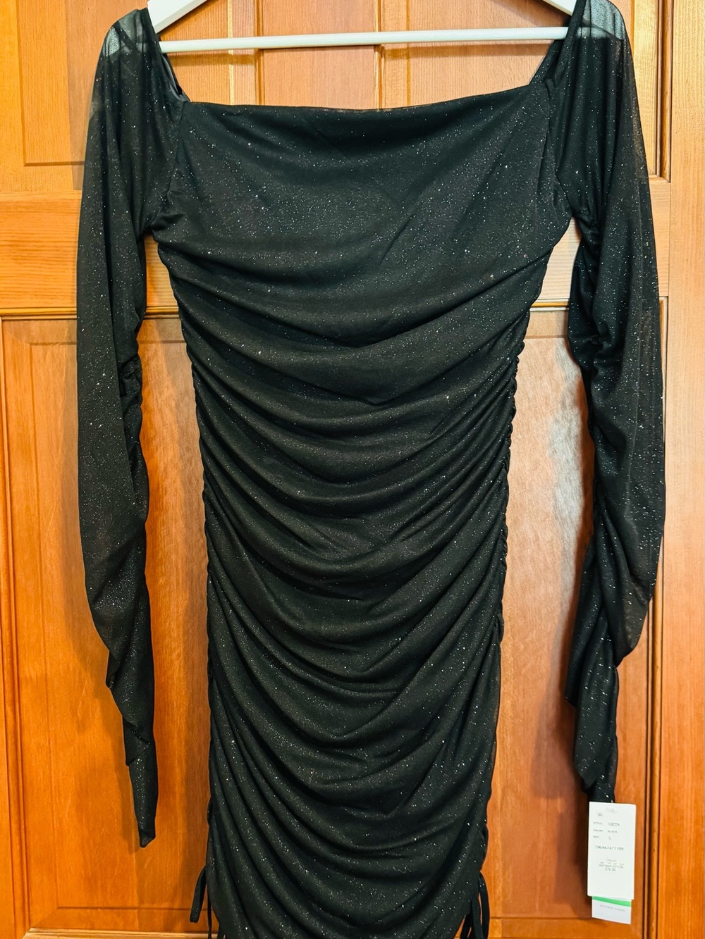 Jump Black Sparkle Ruched Long-Sleeve Dress